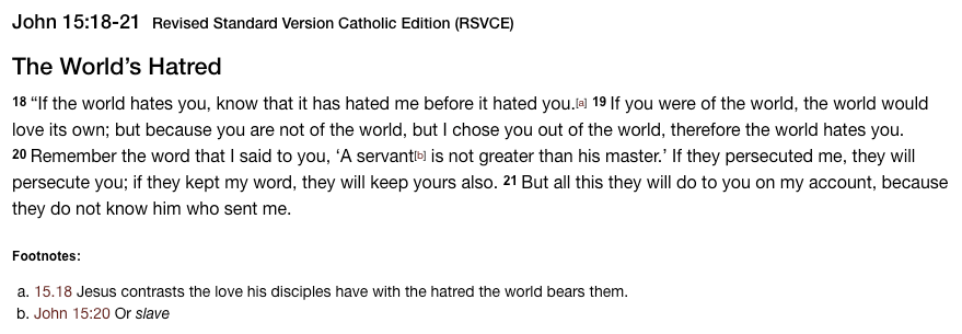 Gospel - John 15 18-21